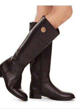 Tory Burch Brown Leather Over-the-Knee Boots with Gold Logo